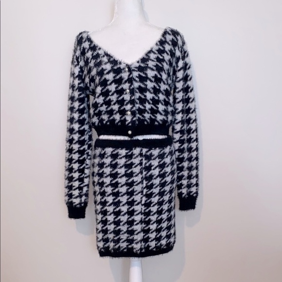 NWOT Fashion Nova angora style Black and White Knit Sweater & skirt set - Picture 1 of 14